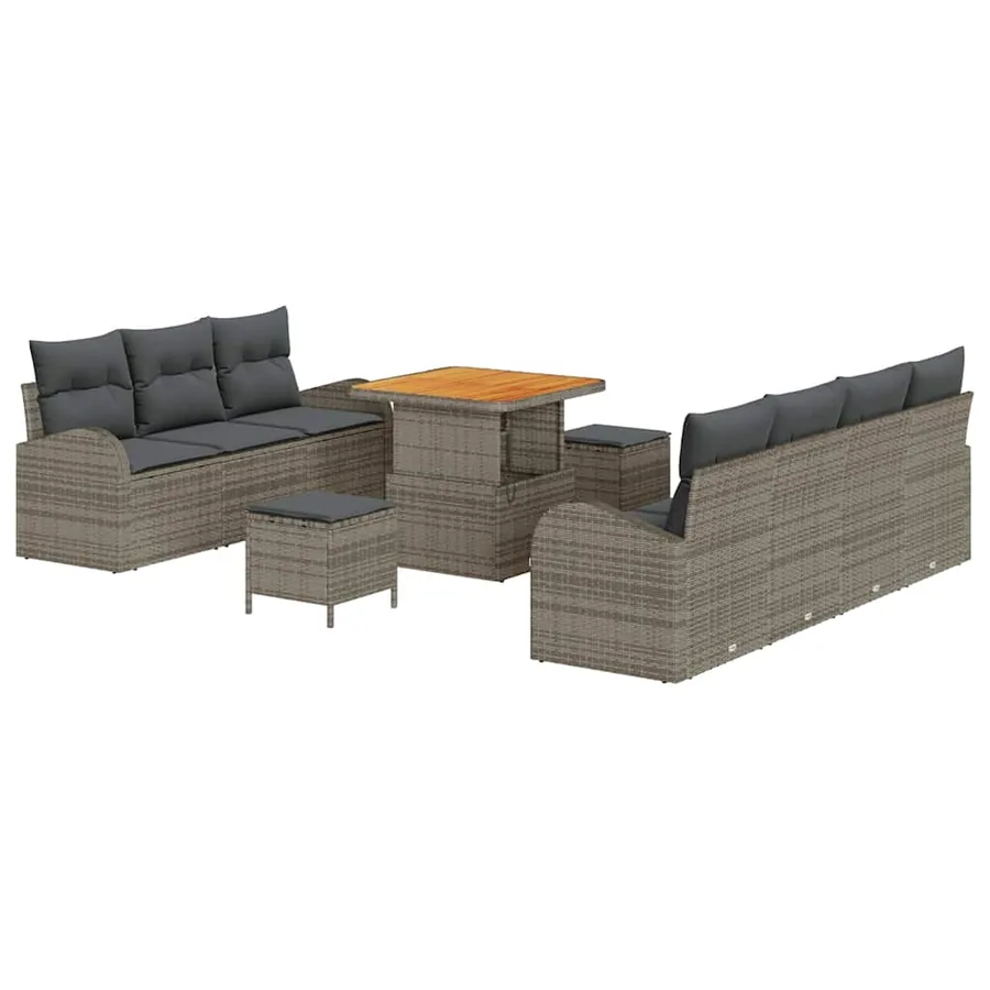 Ensemble de canapé de jardin avec coussin 10 pcs Gris polyrotin - 2