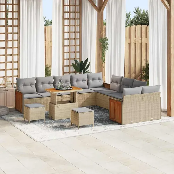 Ensemble de canapé de jardin 17 pcs Beige et Gris clair