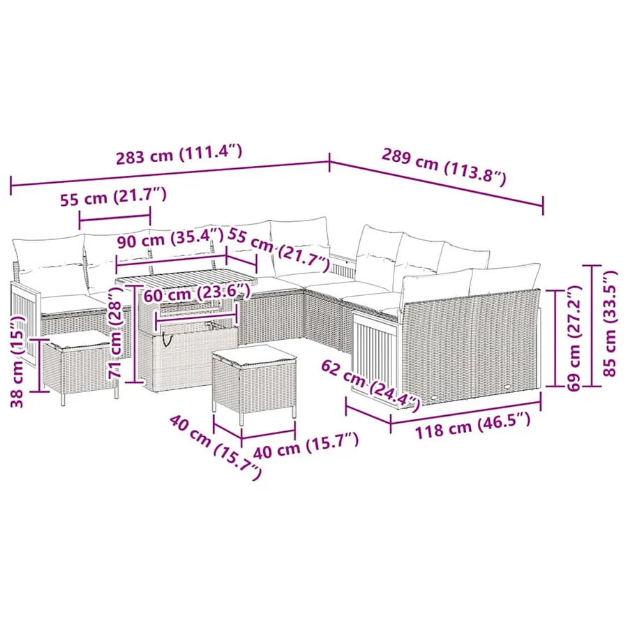 Ensemble de canapé de jardin 17 pcs Beige et Gris clair - 12