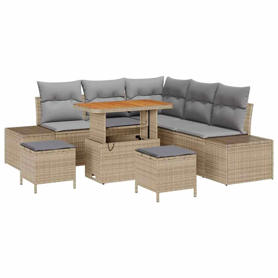 Ensemble de canapé de jardin avec coussin 8 pcs Beige polyrotin - 2