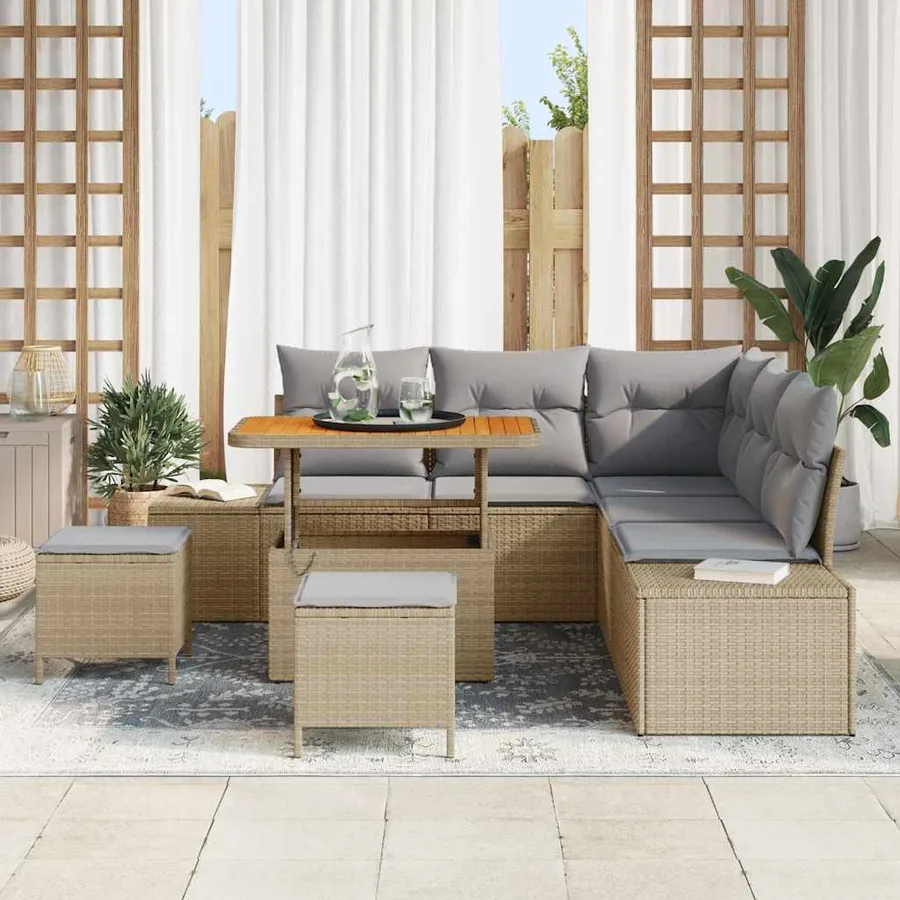 Ensemble de canapé de jardin avec coussin 8 pcs Beige polyrotin - 3