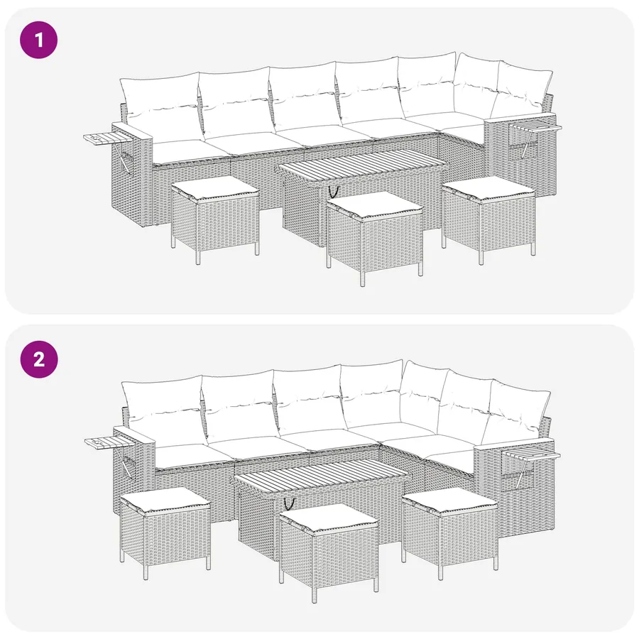 Ensemble de canapé de jardin 10 pcs Noir polyrotin - 11