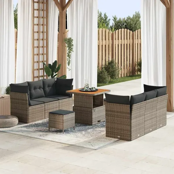 Ensemble de canapé de jardin avec coussin 9 pcs Gris polyrotin