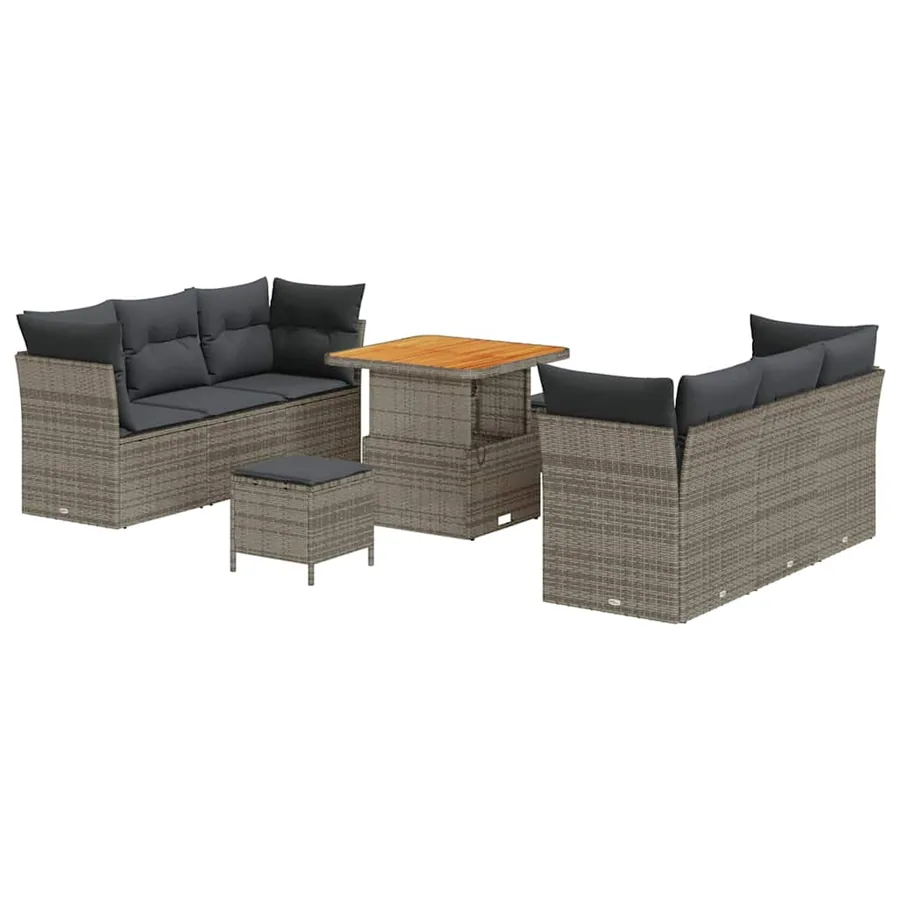 Ensemble de canapé de jardin avec coussin 9 pcs Gris polyrotin - 2
