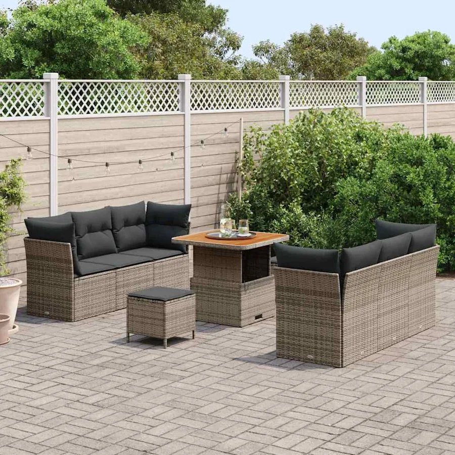 Ensemble de canapé de jardin avec coussin 9 pcs Gris polyrotin - 3