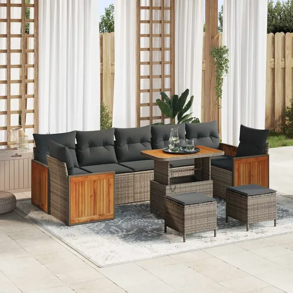 Ensemble de canapé de jardin avec coussin 10 pcs Gris