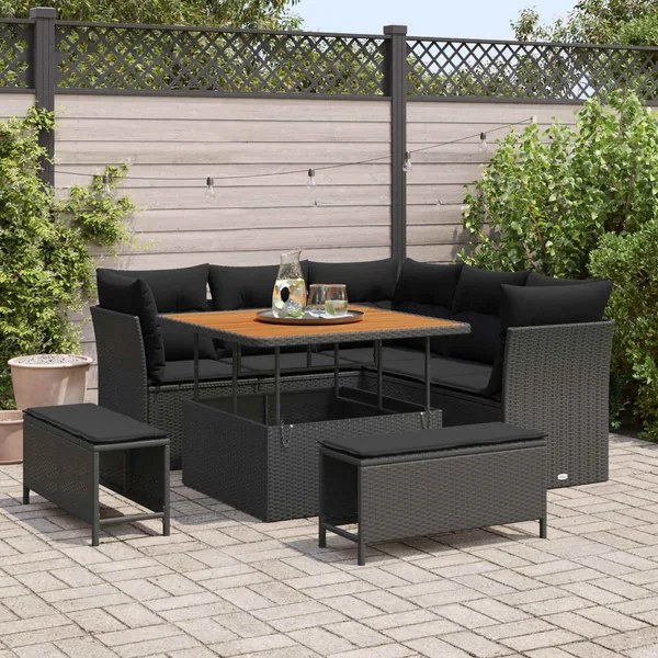 Ensemble de canapé de jardin avec coussin 8 pcs Noir