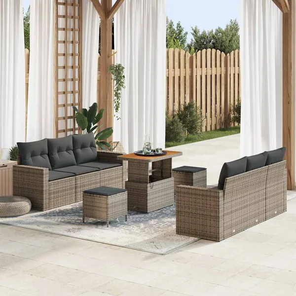 Ensemble de canapé de jardin avec coussin 9 pcs Gris