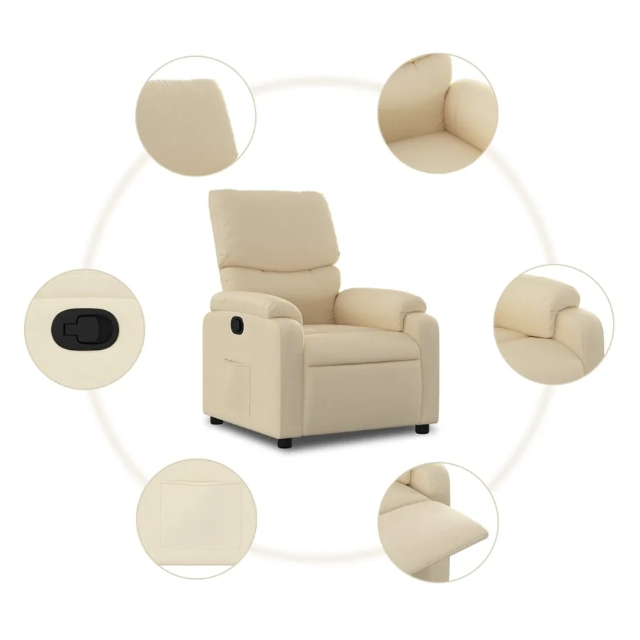 Fauteuil inclinable en tissu crème - 5