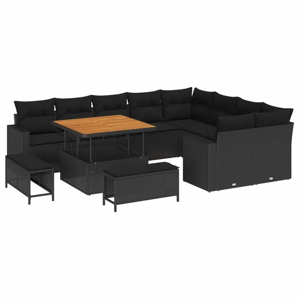 Ensemble de canapé de jardin avec coussin 13 pcs Noir polyrotin