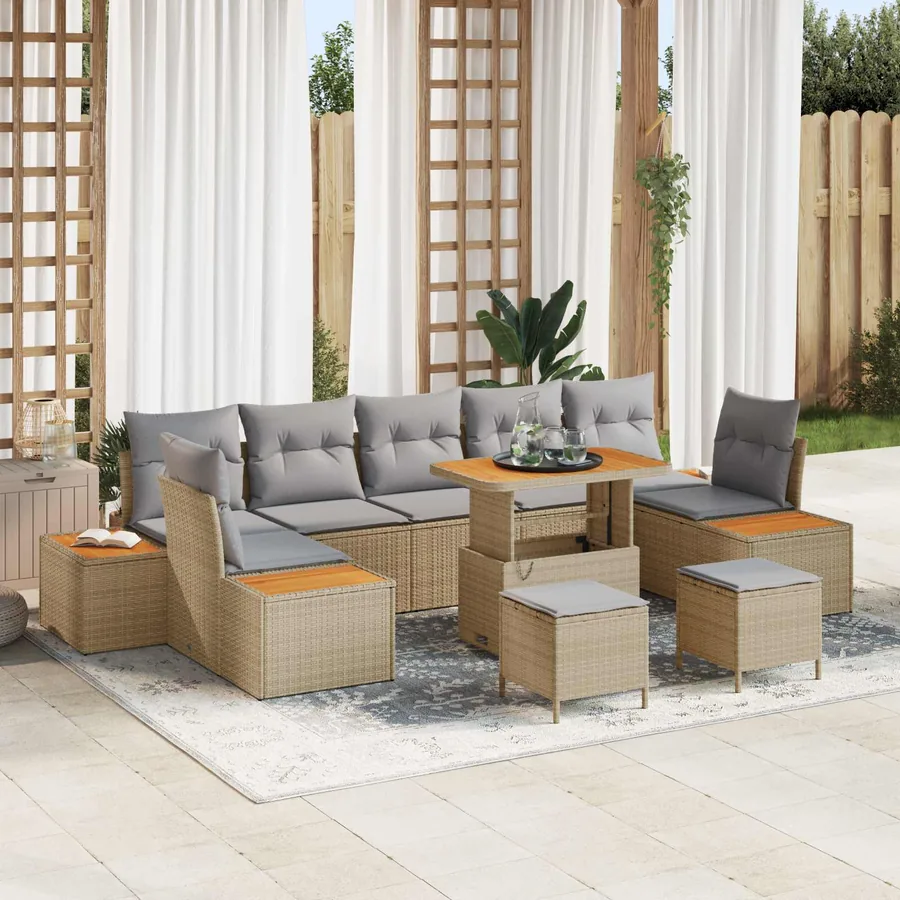 Ensemble de canapé de jardin 10 pcs Beige et Gris clair