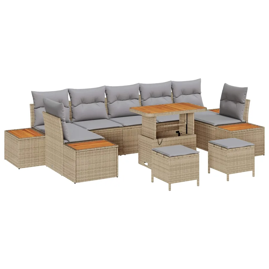 Ensemble de canapé de jardin 10 pcs Beige et Gris clair - 2