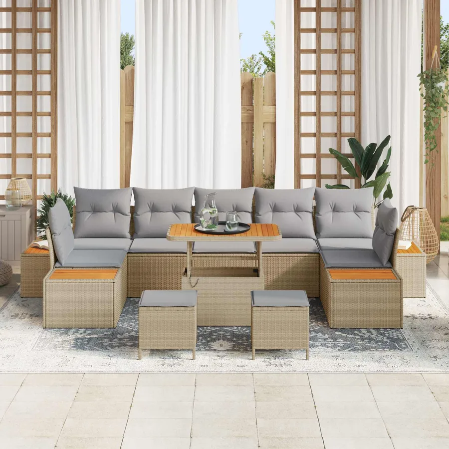 Ensemble de canapé de jardin 10 pcs Beige et Gris clair - 3