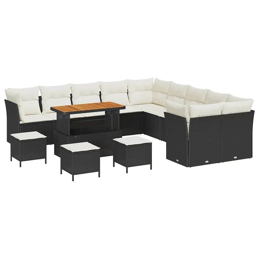 Ensemble de canapé de jardin 14 pcs Noir et Crème polyrotin - 2