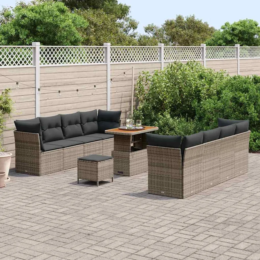 Ensemble de canapé de jardin avec coussin 11 pcs Gris - 3