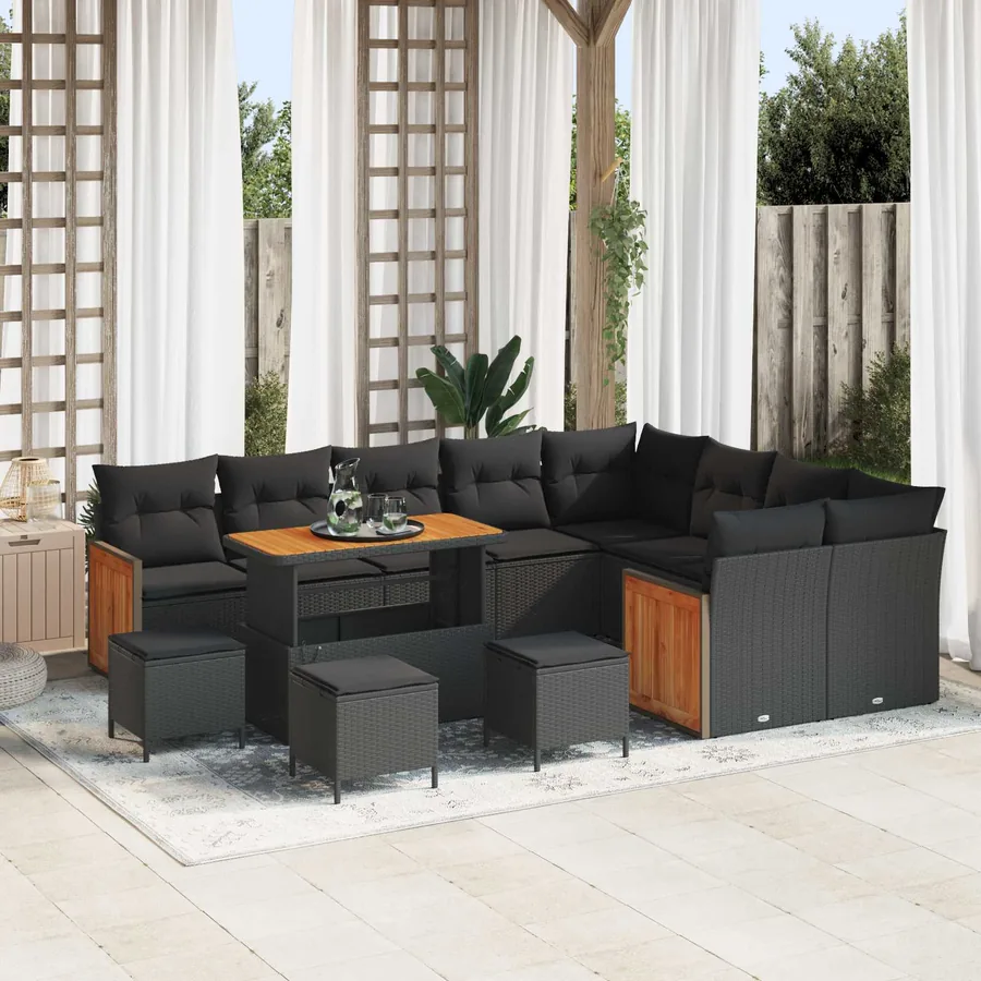Ensemble de canapé de jardin avec coussin 13 pcs Noir