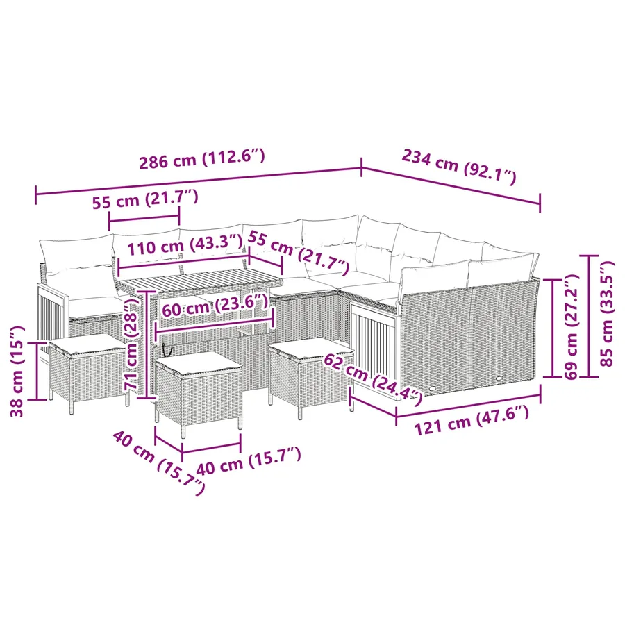 Ensemble de canapé de jardin avec coussin 13 pcs Noir - 8