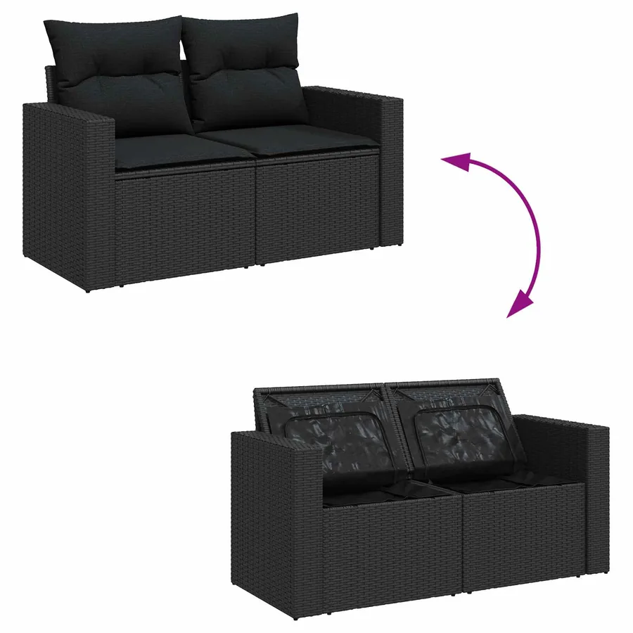 Ensemble de canapé de jardin avec coussin 12 pcs Noir polyrotin - 10