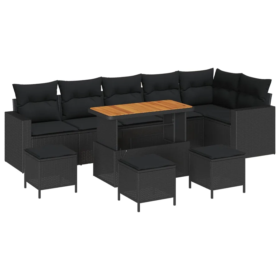 Ensemble de canapé de jardin avec coussin 12 pcs Noir polyrotin - 2