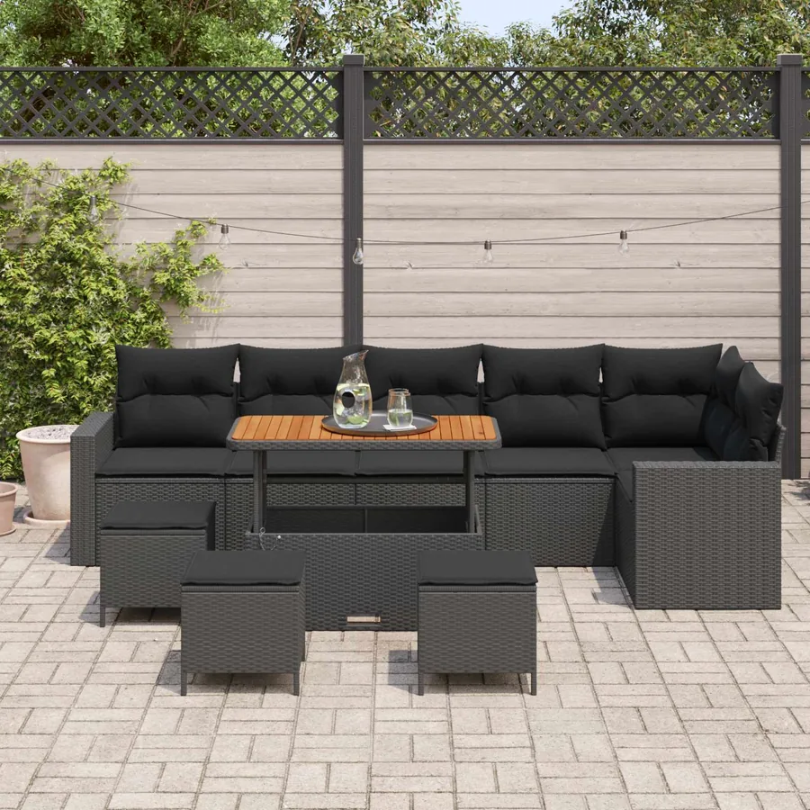 Ensemble de canapé de jardin avec coussin 12 pcs Noir polyrotin - 3