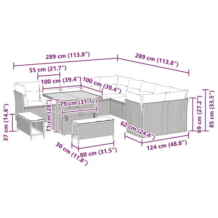 Ensemble de canapé de jardin 13 pcs Noir et Crème polyrotin - 12