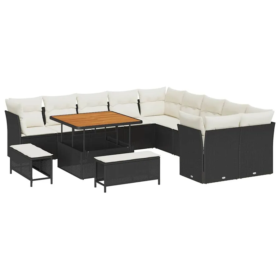 Ensemble de canapé de jardin 13 pcs Noir et Crème polyrotin - 2