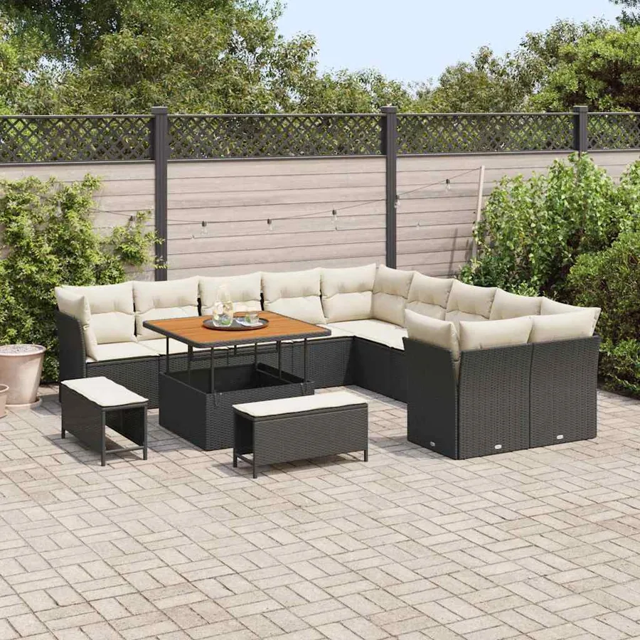 Ensemble de canapé de jardin 13 pcs Noir et Crème polyrotin - 3