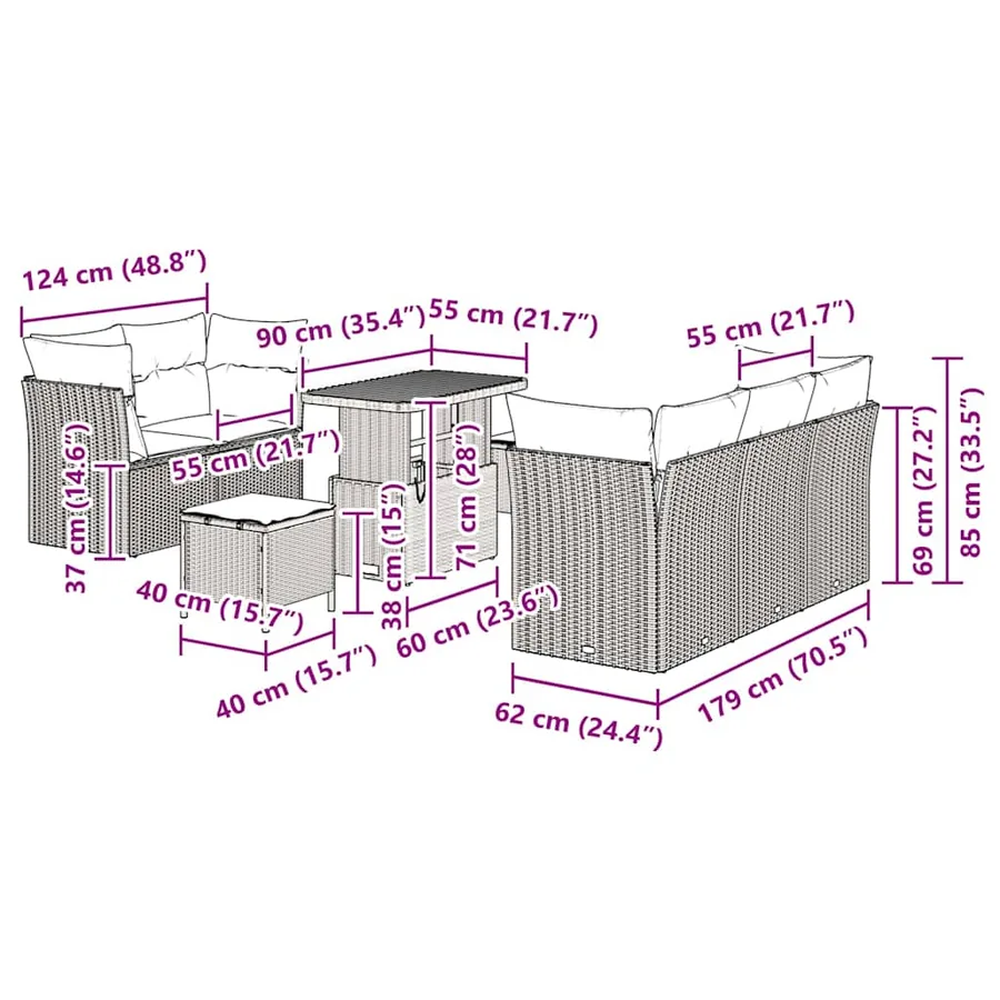 Ensemble de canapé de jardin avec coussin 8 pcs Gris - 12
