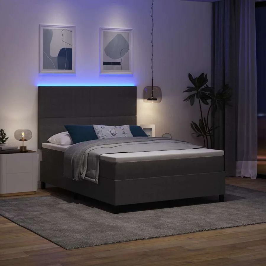 Lit à ressort LED Gris clair et blanc 140 x 190 cm - 5