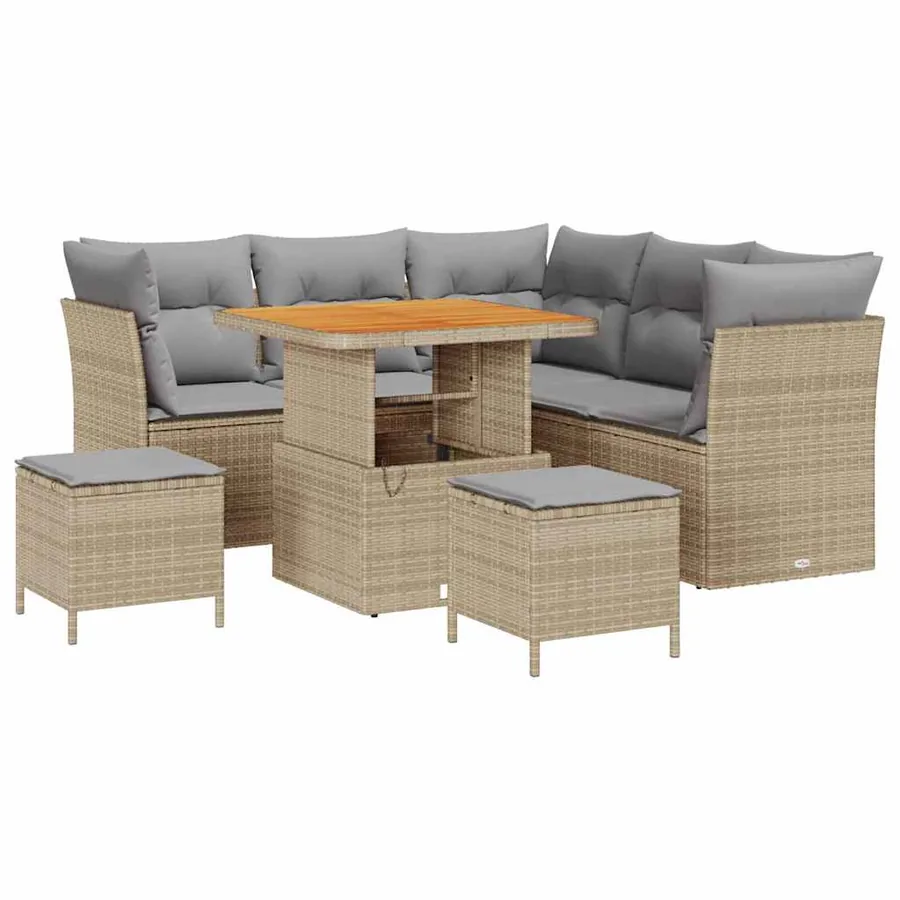 Ensemble de canapé de jardin 8 pcs Beige polyrotin - 2