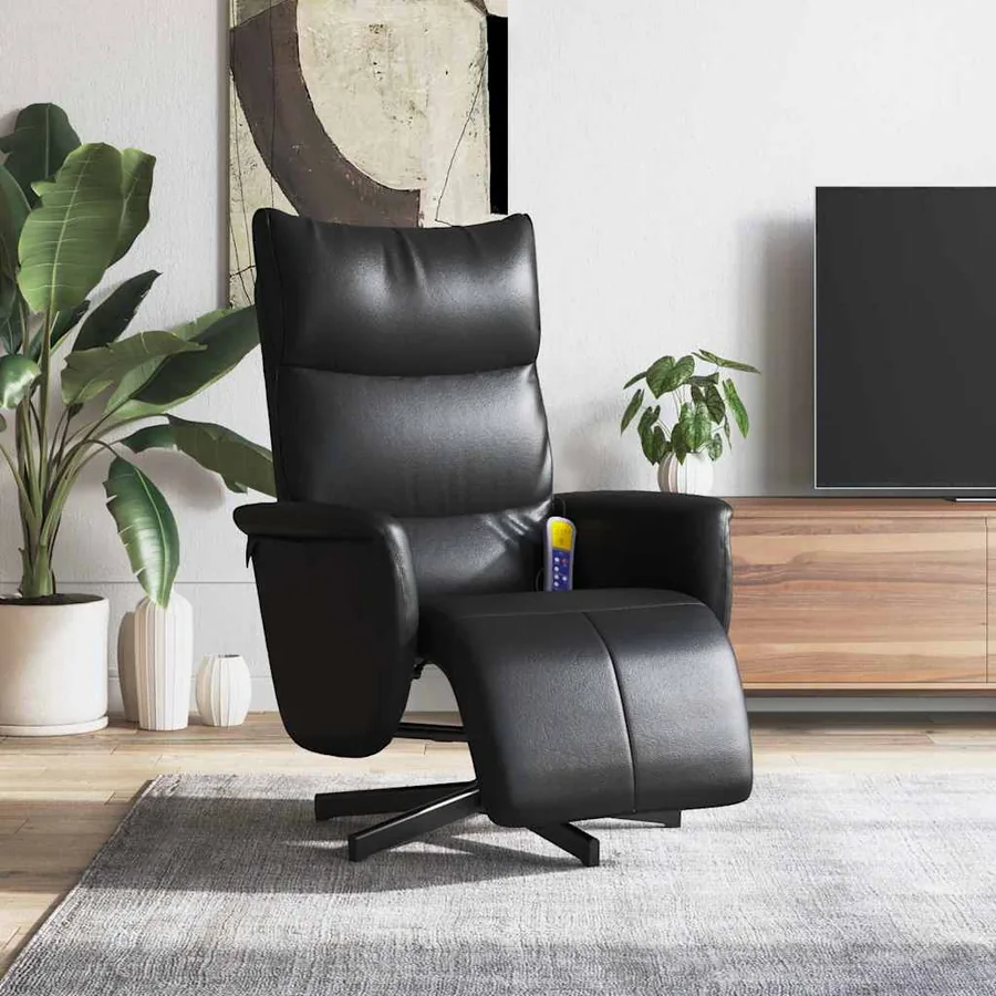Fauteuil inclinable de massage repose-pieds noir similicuir