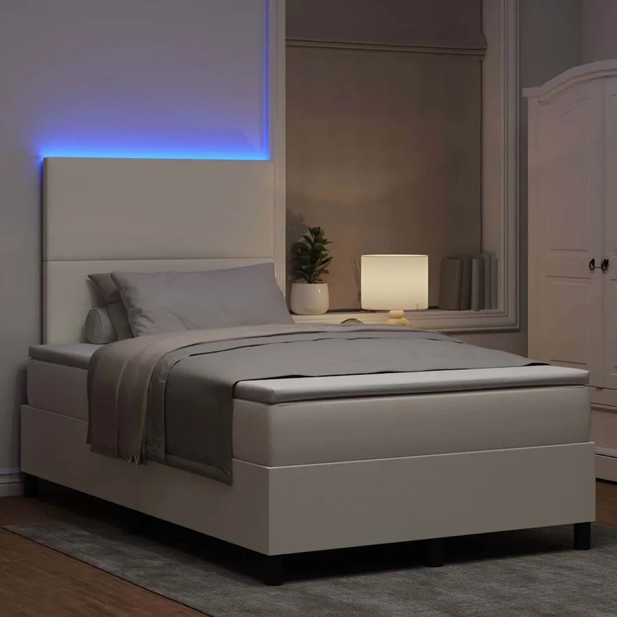 Lit à ressort LED avec tête de lit Crème et Blanc 120 x 200 cm - 5
