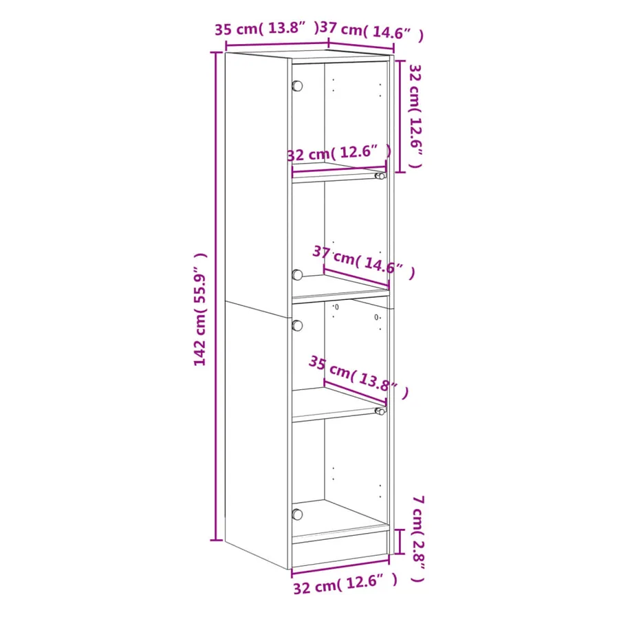 Buffet avec portes en verre chêne sonoma 35x37x142 cm - 12