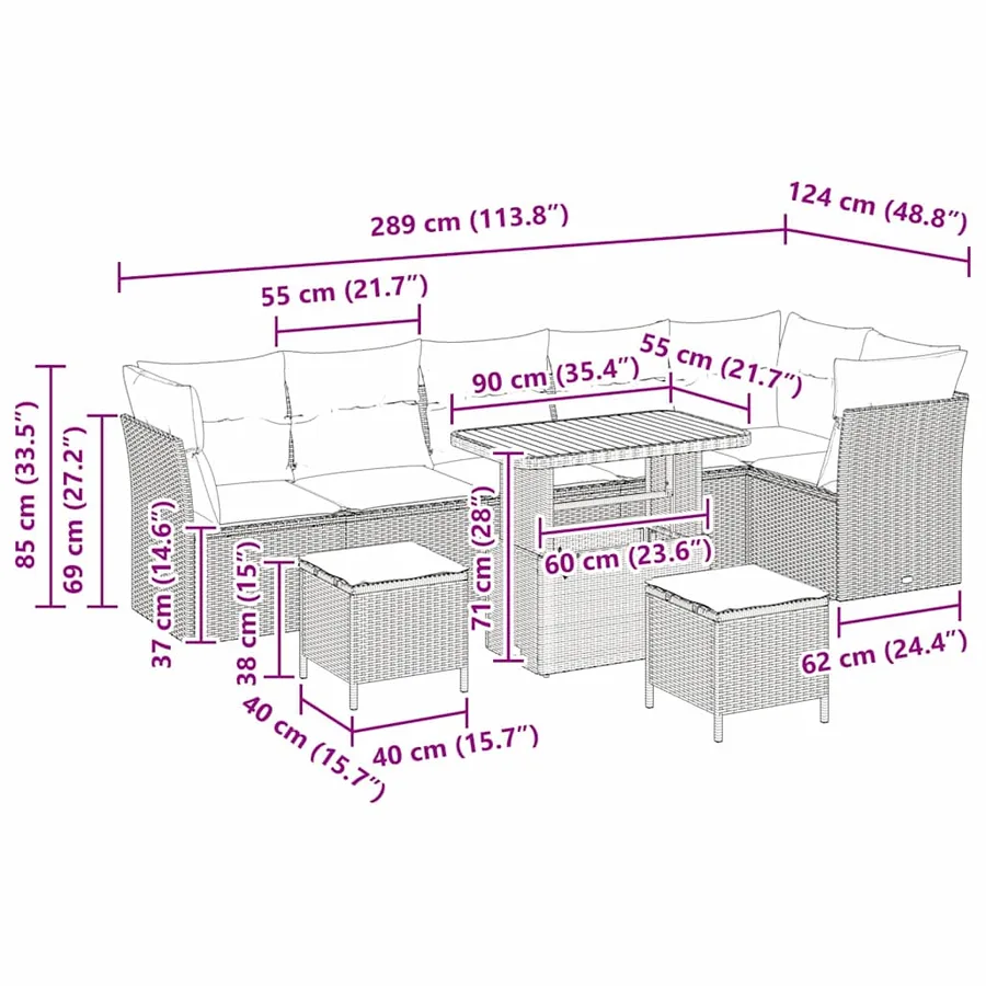 Ensemble de canapé de jardin 9 pcs Noir polyrotin - 9