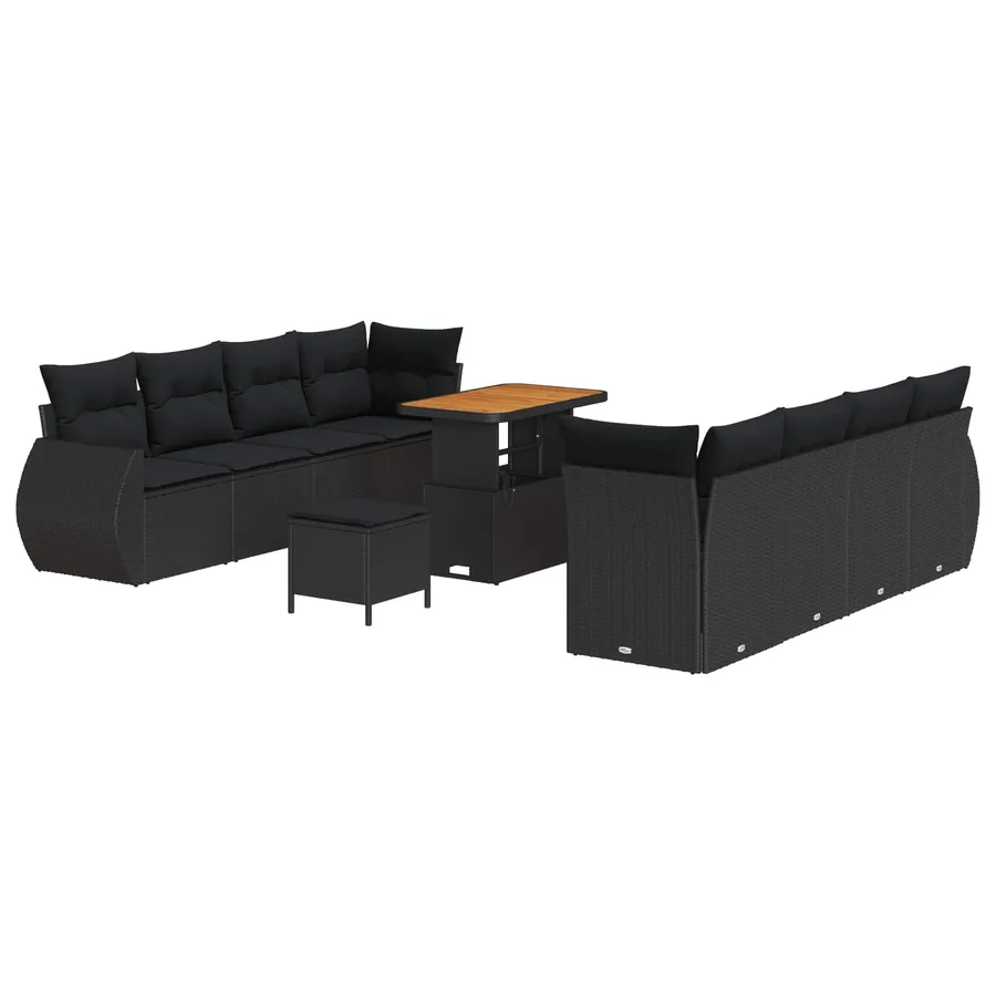Ensemble de canapé de jardin avec coussin 11 pcs Noir polyrotin - 2