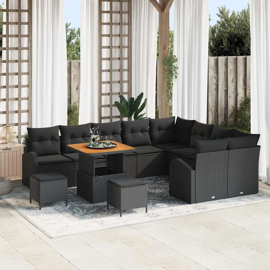 Ensemble de canapé de jardin avec coussin 12 pcs Noir polyrotin