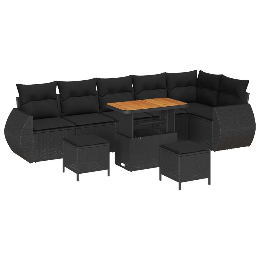 Ensemble de canapé de jardin 9 pcs Noir polyrotin - 2