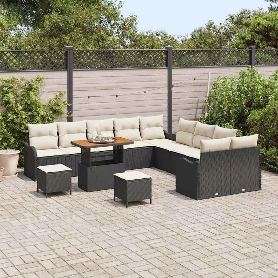 Ensemble de canapé de jardin avec coussin 13 pcs Noir polyrotin - 3