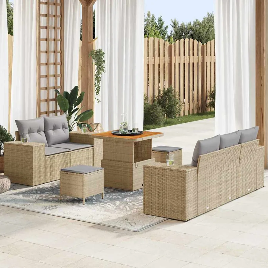 Ensemble de canapé de jardin 8 pcs Beige polyrotin