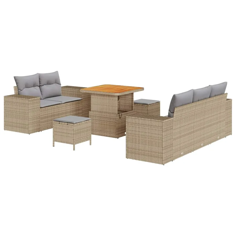 Ensemble de canapé de jardin 8 pcs Beige polyrotin - 2