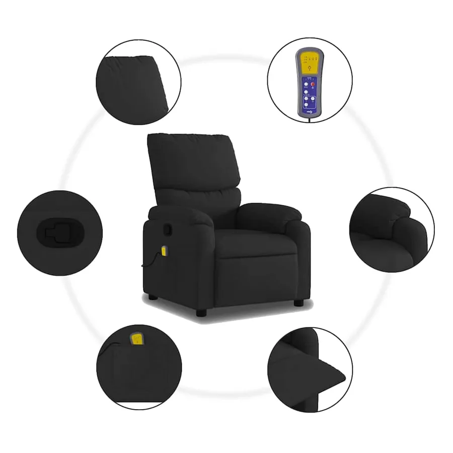 Fauteuil de massage inclinable Noir Tissu - 9