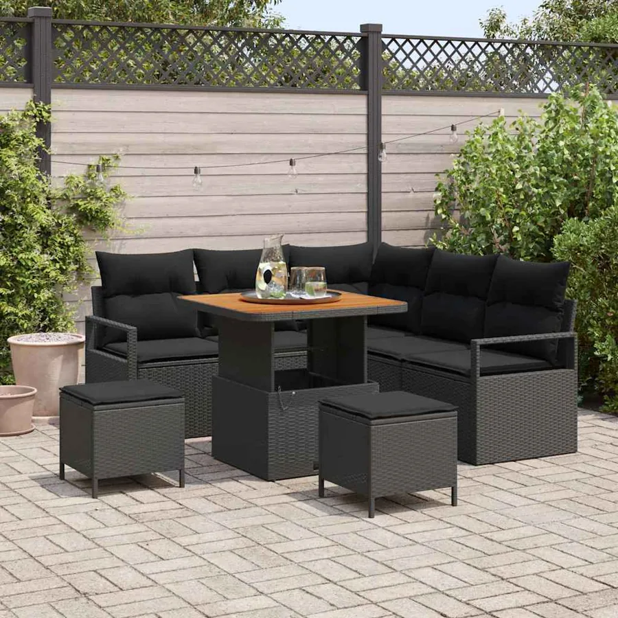 Ensemble de canapé de jardin avec coussin 8 pcs Noir polyrotin