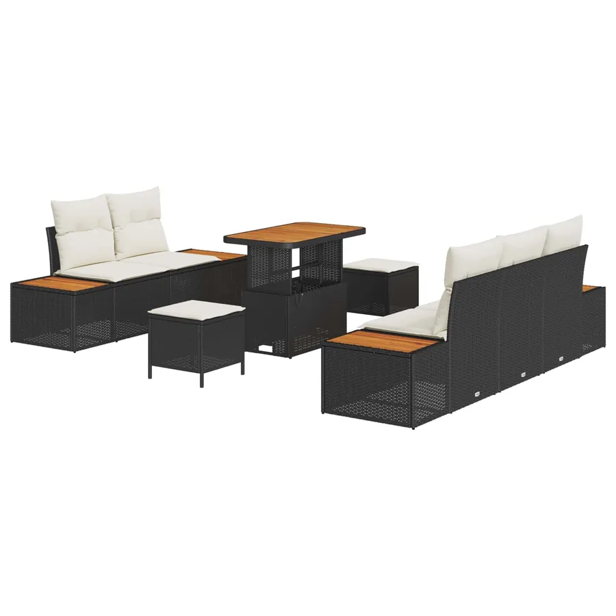 Ensemble de canapé de jardin avec coussin 8 pcs Noir et Crème - 2