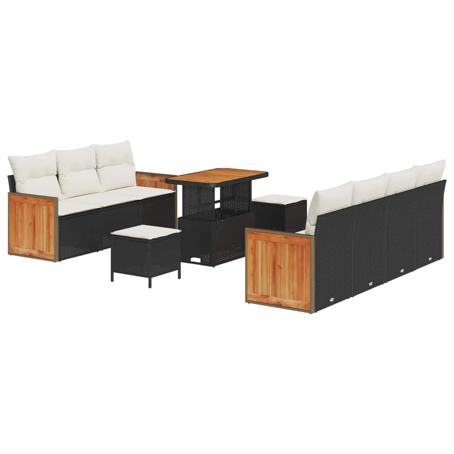 Ensemble de canapé de jardin avec coussin 10 pcs Noir et Crème - 2