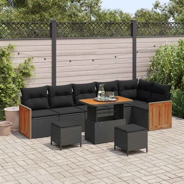 Ensemble de canapé de jardin avec coussin 9 pcs Noir