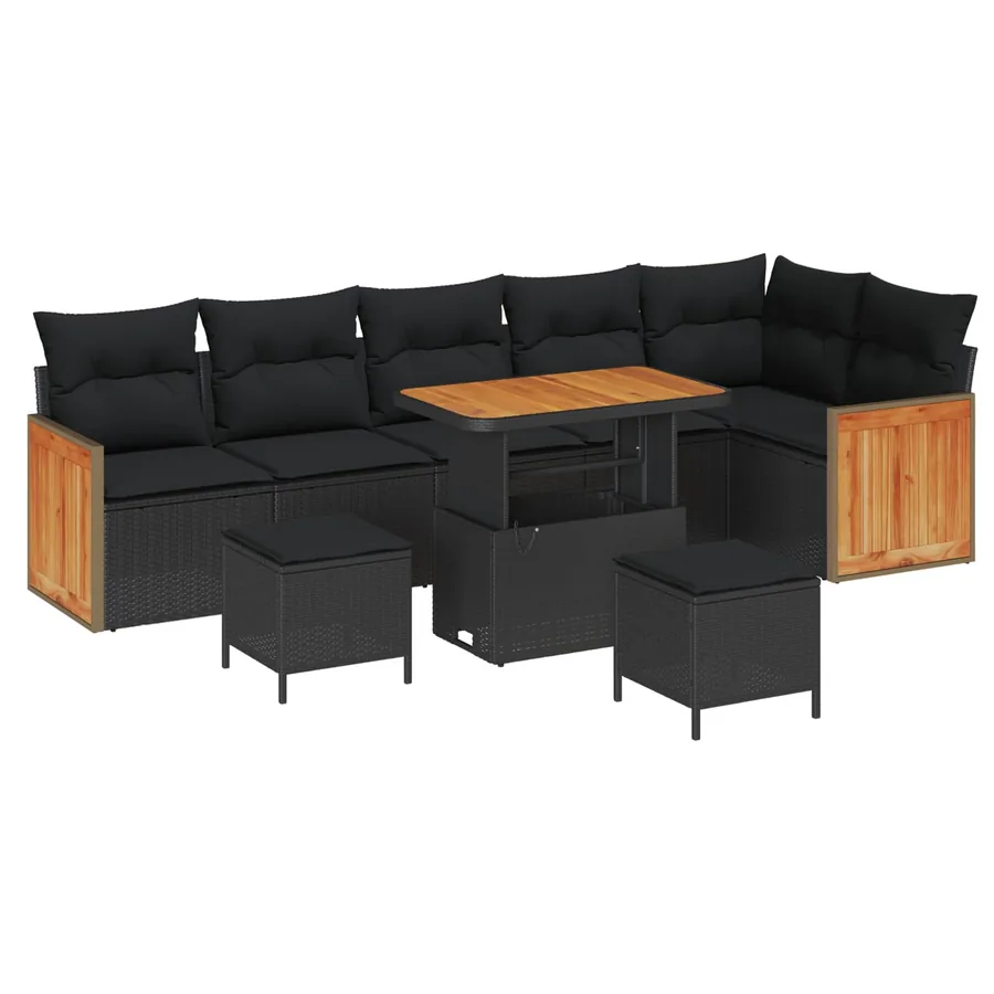 Ensemble de canapé de jardin avec coussin 9 pcs Noir - 2