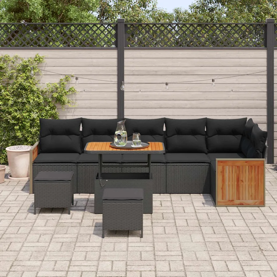 Ensemble de canapé de jardin avec coussin 9 pcs Noir - 3