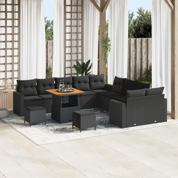 Ensemble de canapé de jardin avec coussin 17 pcs Noir polyrotin
