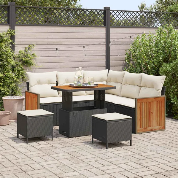 Ensemble de canapé de jardin avec coussin 8 pcs Noir et Crème
