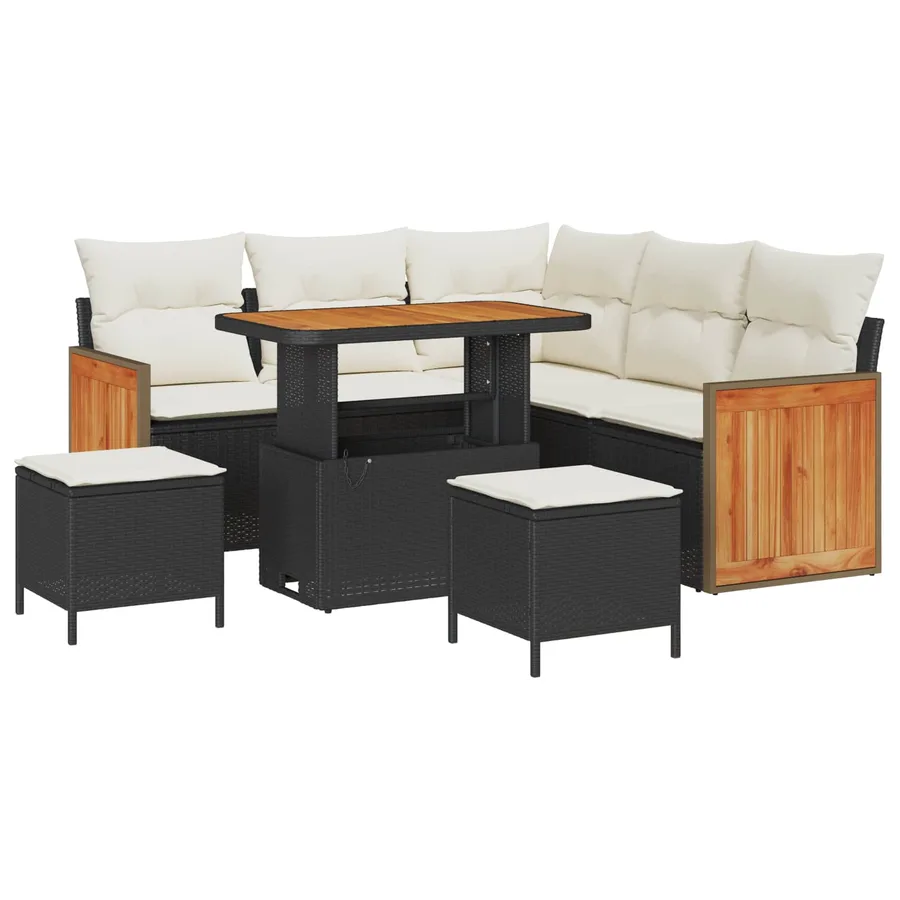 Ensemble de canapé de jardin avec coussin 8 pcs Noir et Crème - 2